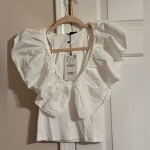 Zara White Contrasting Shirt with Frills Tank Size Small NWT